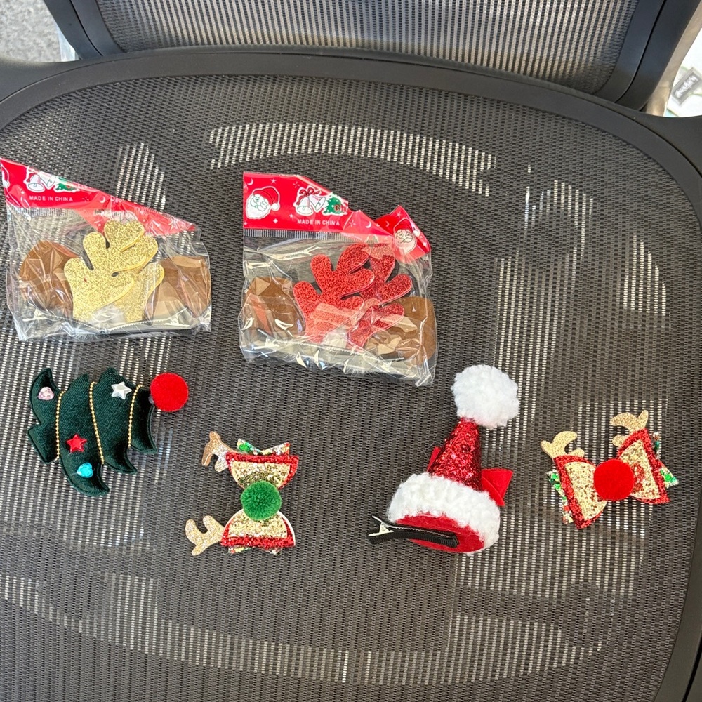 Festive Christmas Hair Clips Set with Santa Hat & Tree